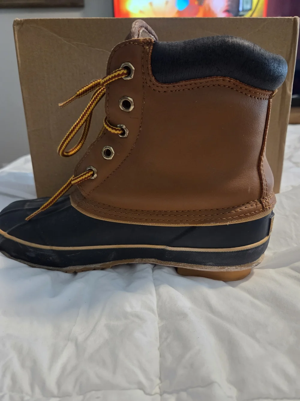 Igloo Brown and Black Womens Waterproof Duck Boots with Yellow Laces